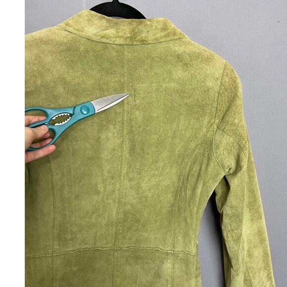 Brandon ThomasY2K  Lime Green Leather Suede Jacket Women’s SZ Small 90s Style - Picture 4 of 4